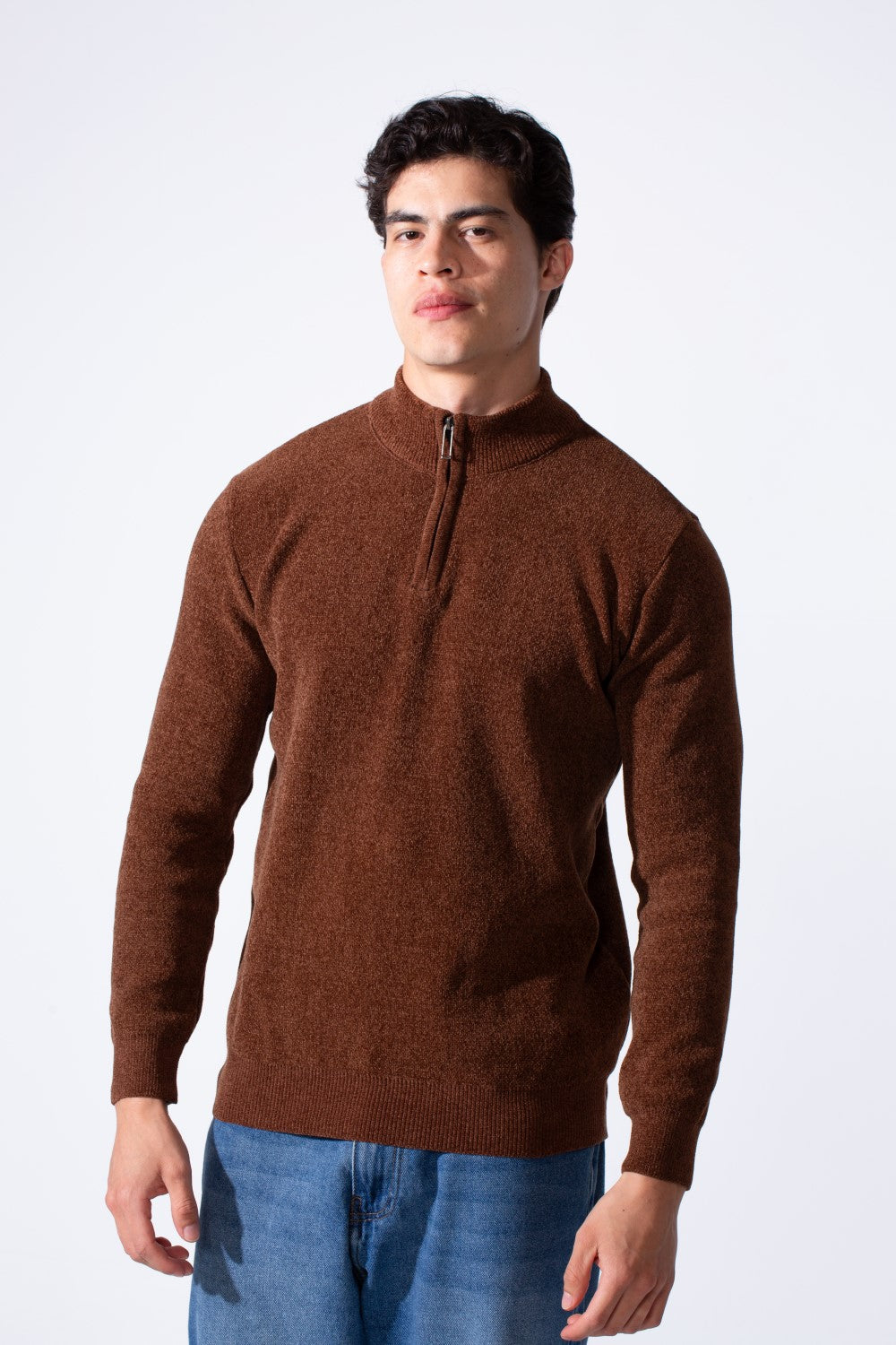 Men's Half Zip Long Sleeve Slim Fit High Mock Neck Knit Minimalist Pullover