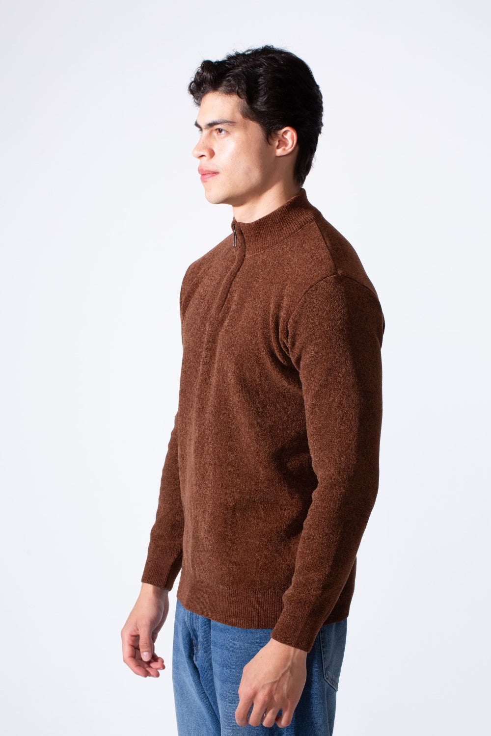 Men's Half Zip Long Sleeve Slim Fit High Mock Neck Knit Minimalist Pullover