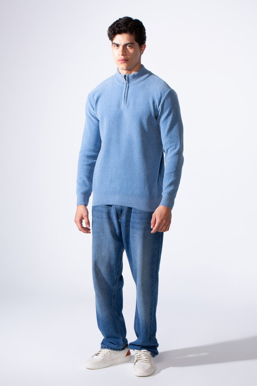 Men's Half Zip Long Sleeve Slim Fit High Mock Neck Knit Minimalist Pullover