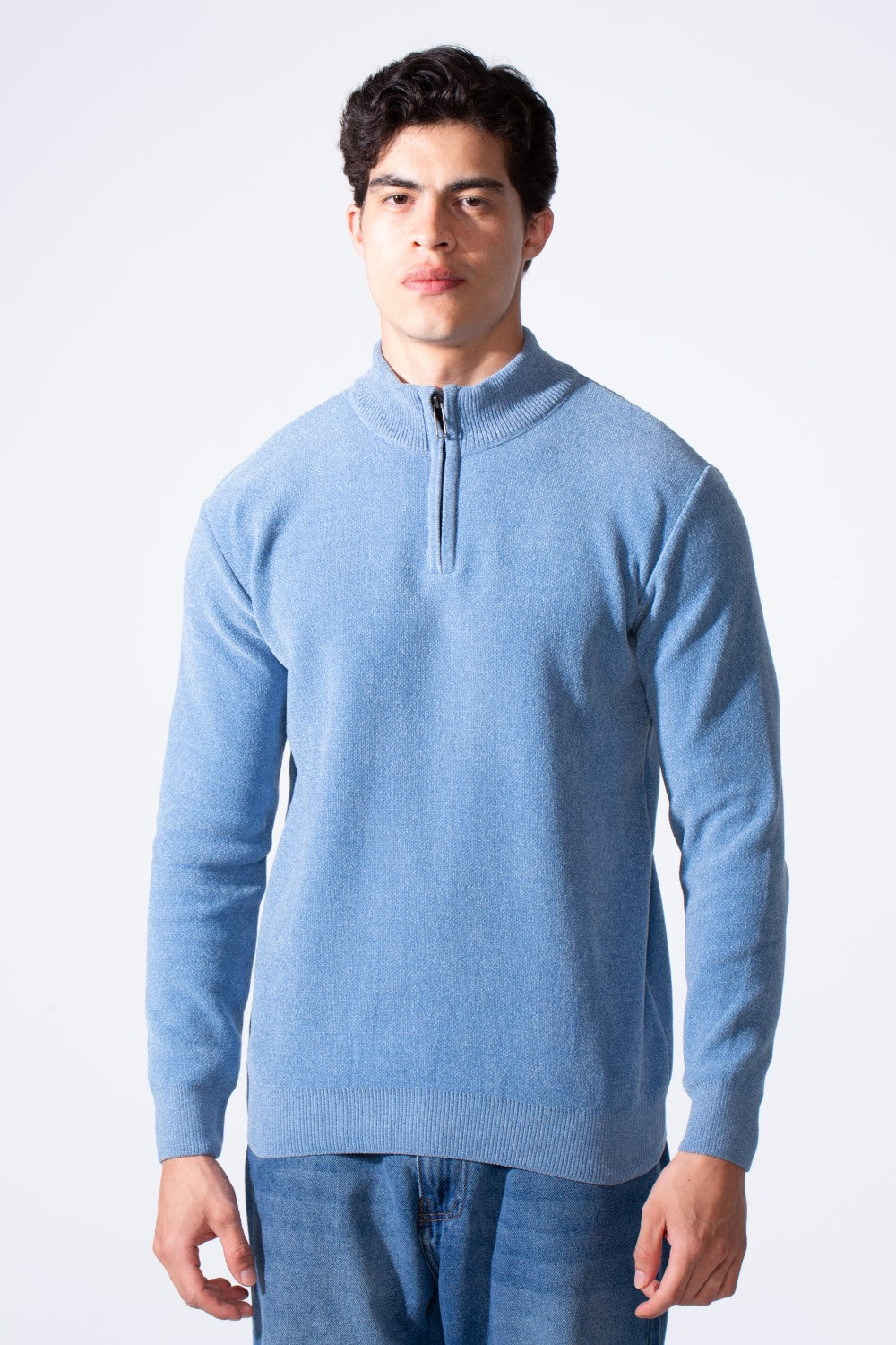 Men's Half Zip Long Sleeve Slim Fit High Mock Neck Knit Minimalist Pullover