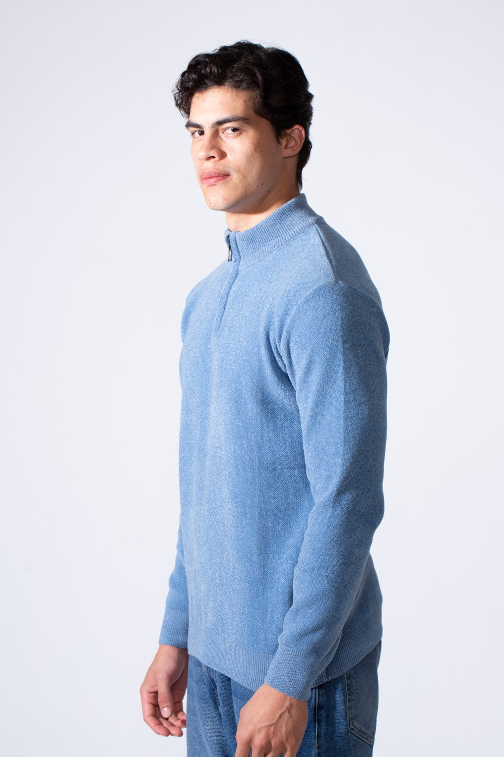 Men's Half Zip Long Sleeve Slim Fit High Mock Neck Knit Minimalist Pullover