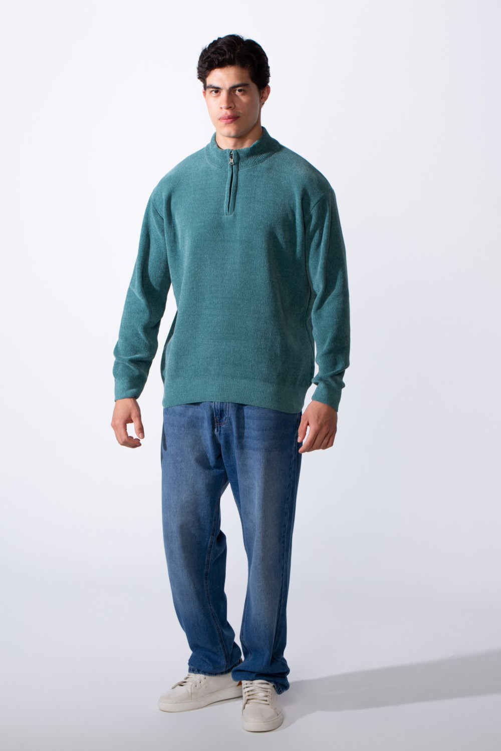 Men's Half Zip Long Sleeve Slim Fit High Mock Neck Knit Minimalist Pullover