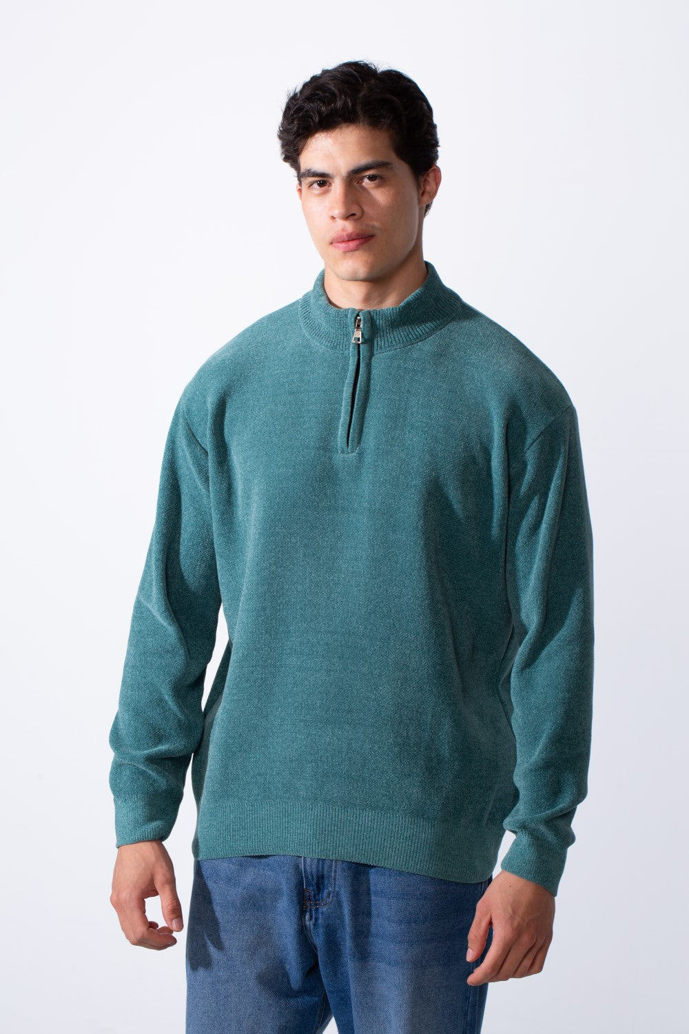 Men's Half Zip Long Sleeve Slim Fit High Mock Neck Knit Minimalist Pullover