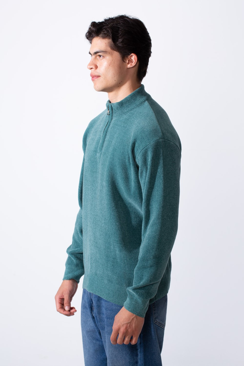 Men's Half Zip Long Sleeve Slim Fit High Mock Neck Knit Minimalist Pullover