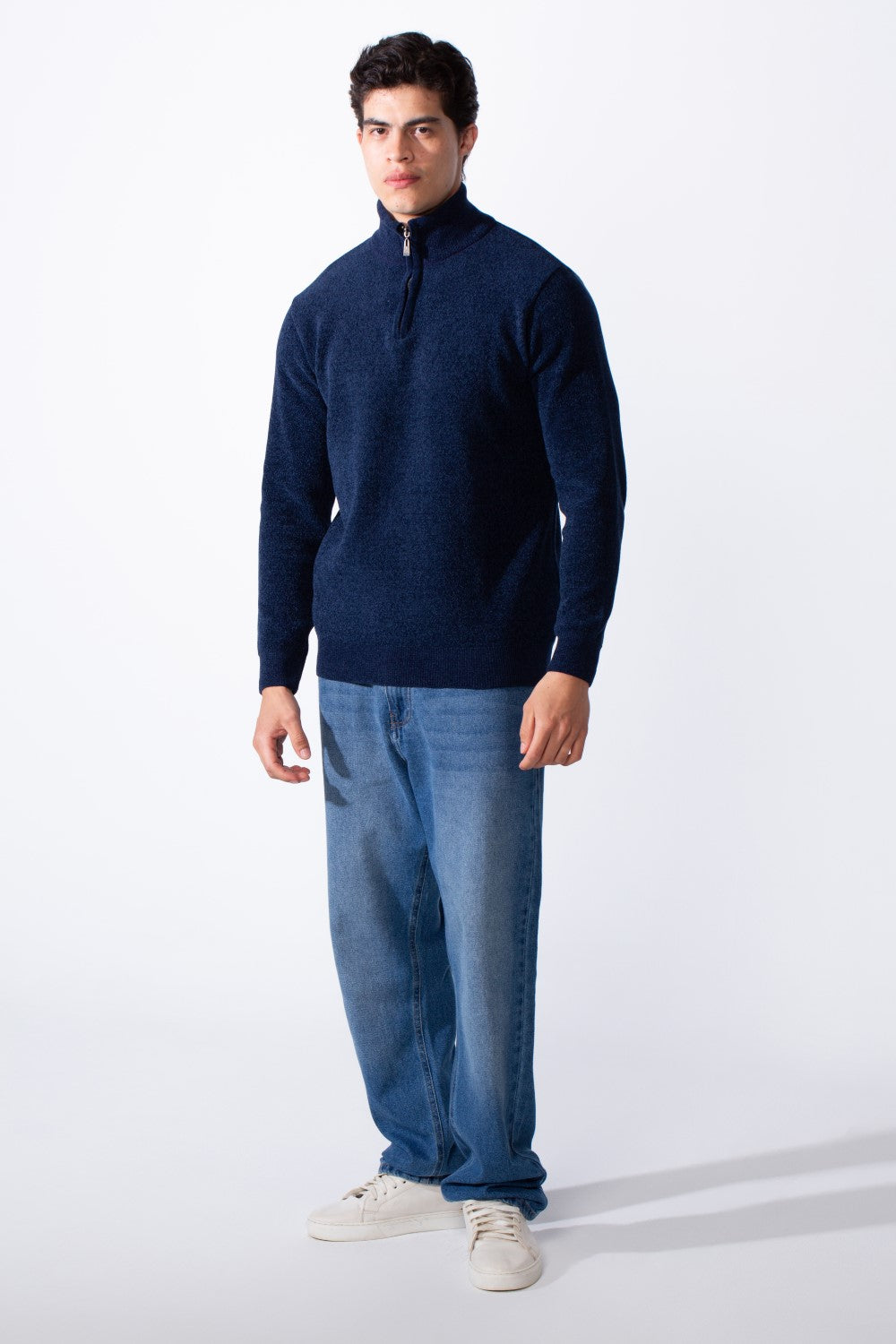 Men's Half Zip Long Sleeve Slim Fit High Mock Neck Knit Minimalist Pullover