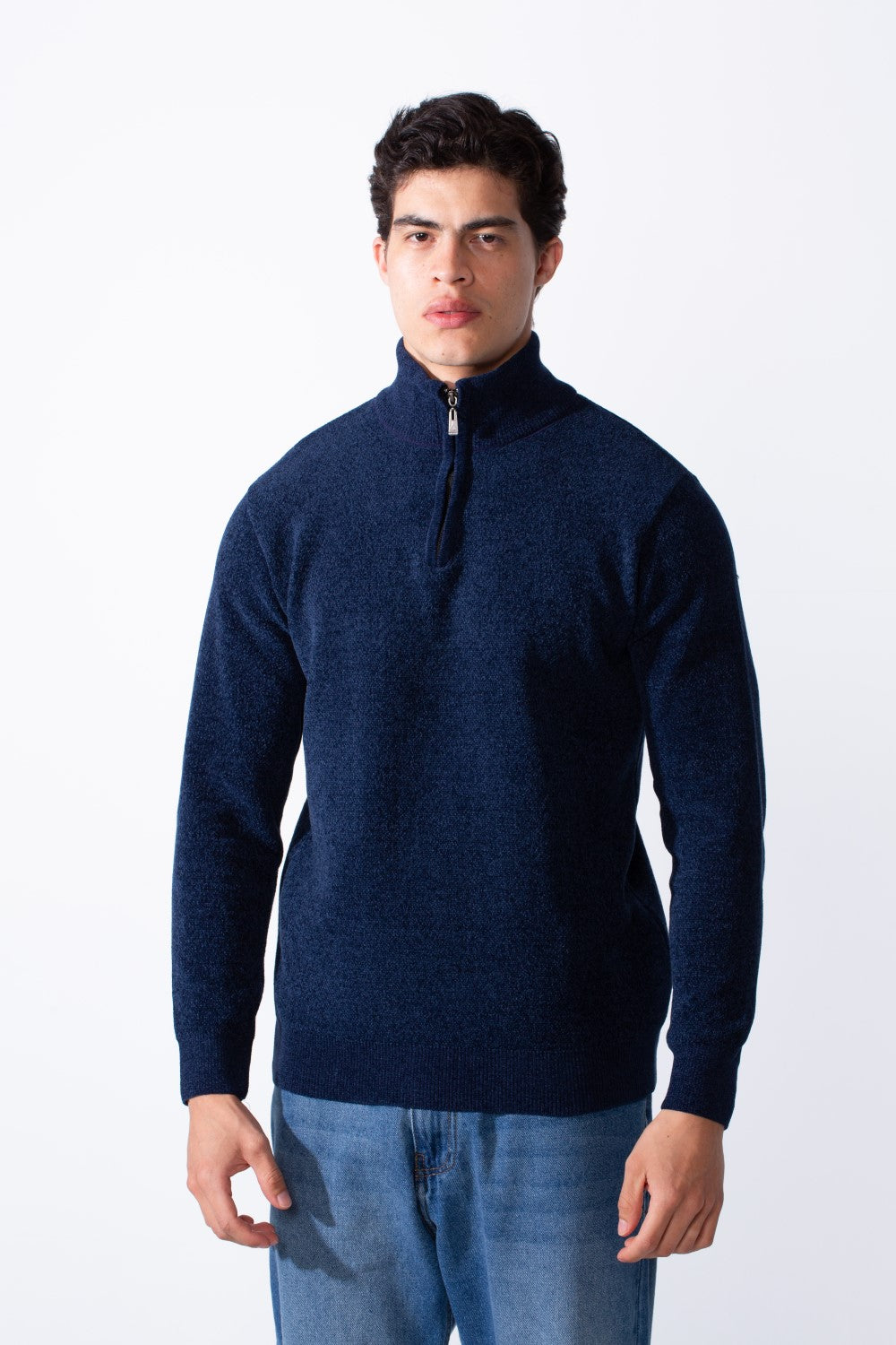 Men's Half Zip Long Sleeve Slim Fit High Mock Neck Knit Minimalist Pullover