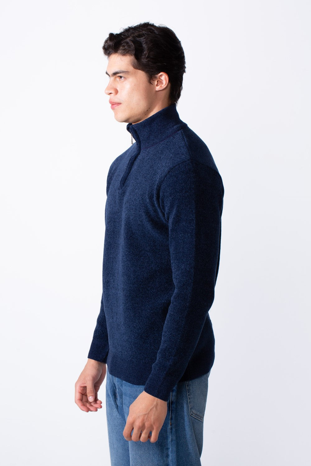 Men's Half Zip Long Sleeve Slim Fit High Mock Neck Knit Minimalist Pullover