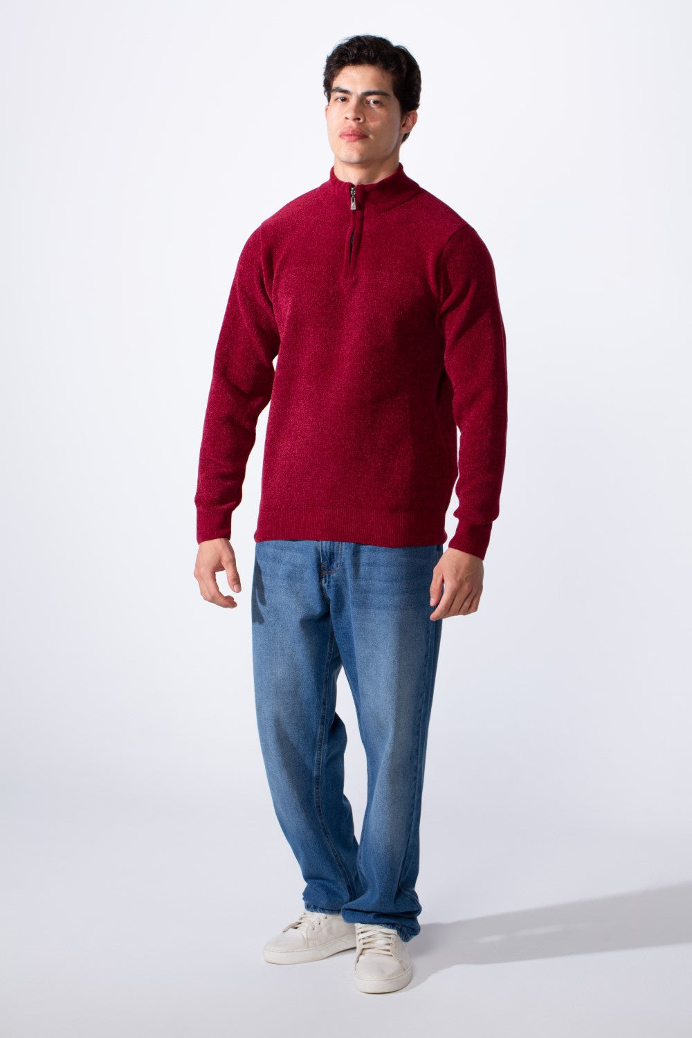 Men's Half Zip Long Sleeve Slim Fit High Mock Neck Knit Minimalist Pullover