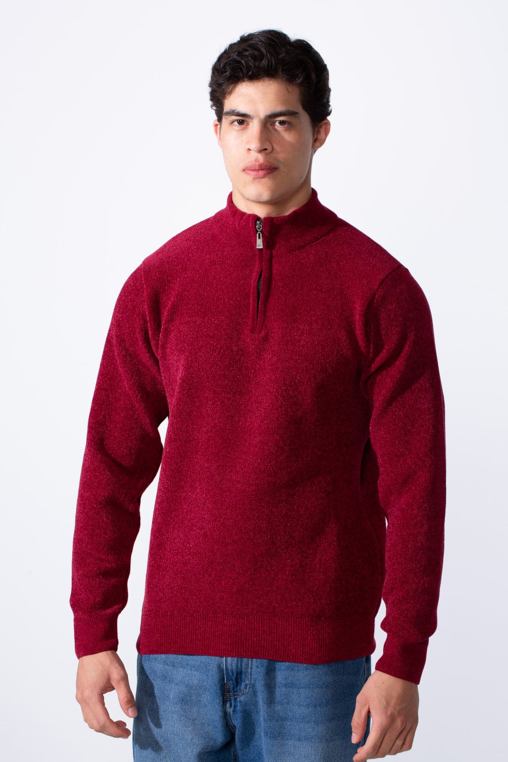 Men's Half Zip Long Sleeve Slim Fit High Mock Neck Knit Minimalist Pullover