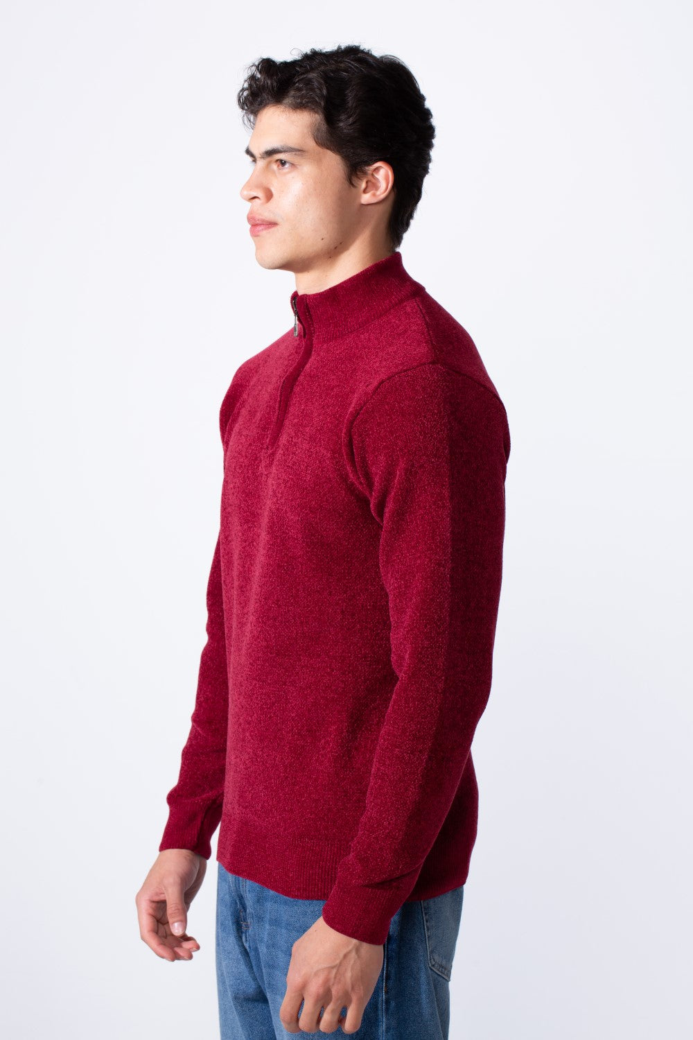 Men's Half Zip Long Sleeve Slim Fit High Mock Neck Knit Minimalist Pullover