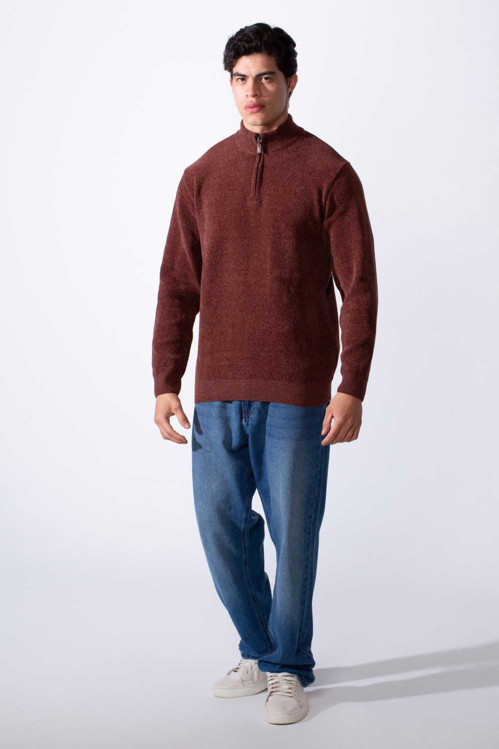Men's Half Zip Long Sleeve Slim Fit High Mock Neck Knit Minimalist Pullover