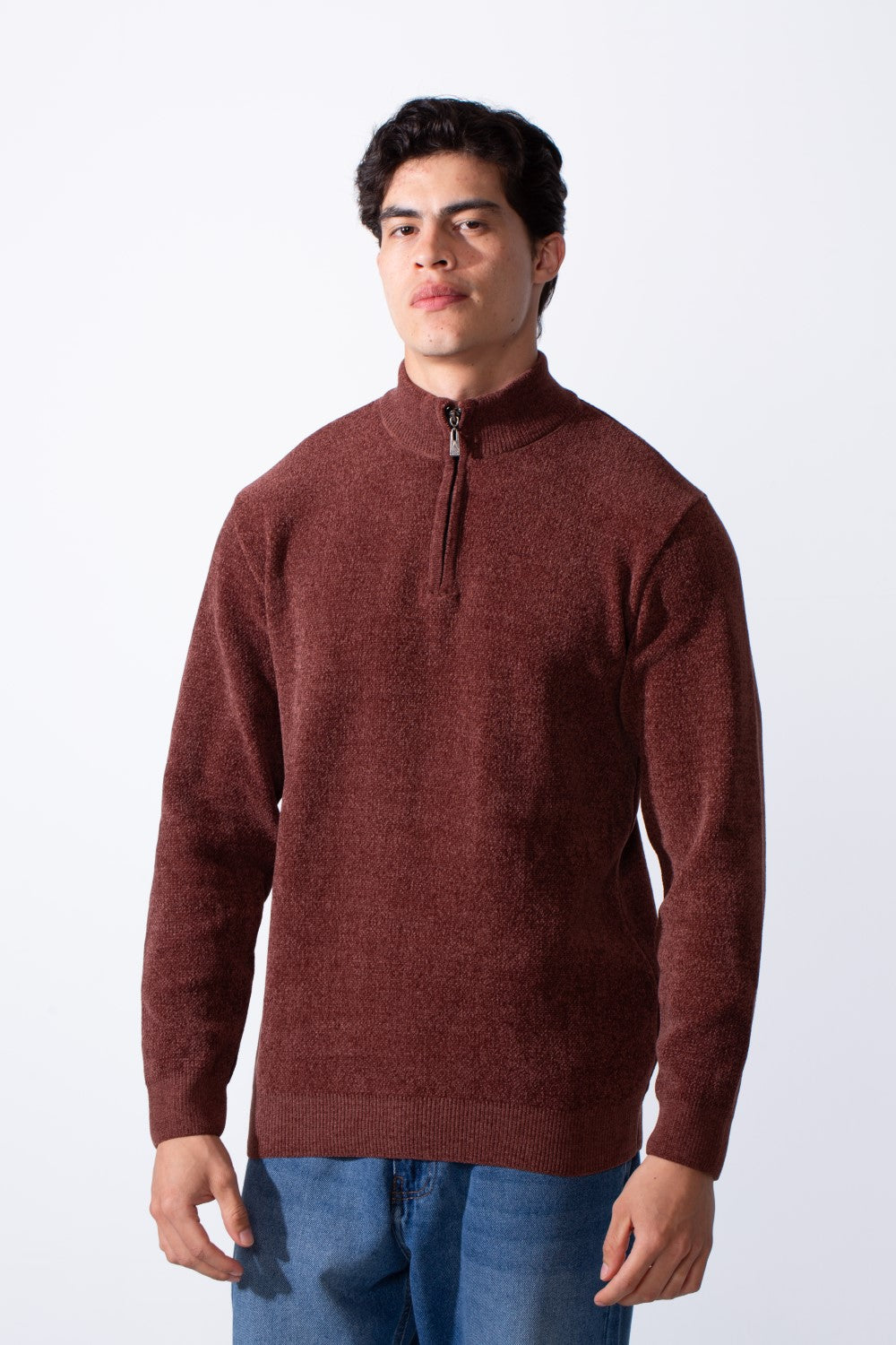 Men's Half Zip Long Sleeve Slim Fit High Mock Neck Knit Minimalist Pullover