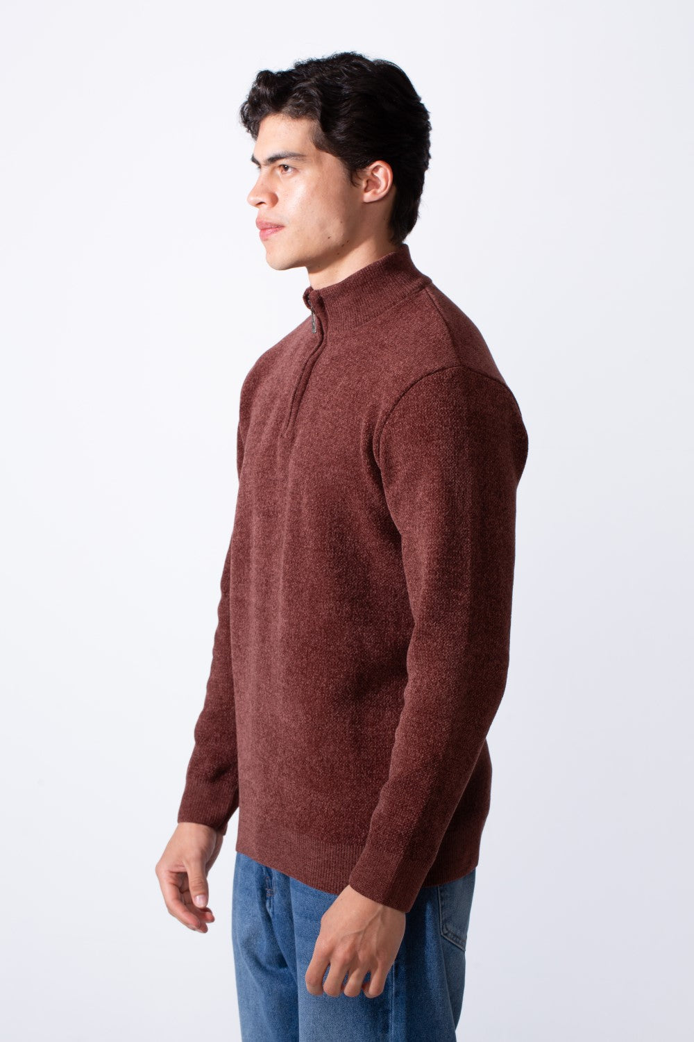 Men's Half Zip Long Sleeve Slim Fit High Mock Neck Knit Minimalist Pullover