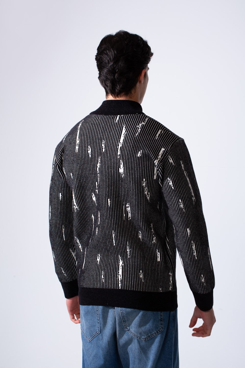 Men's Long Sleeve With textured Fabric Printed Half Zip Sweater Pullover