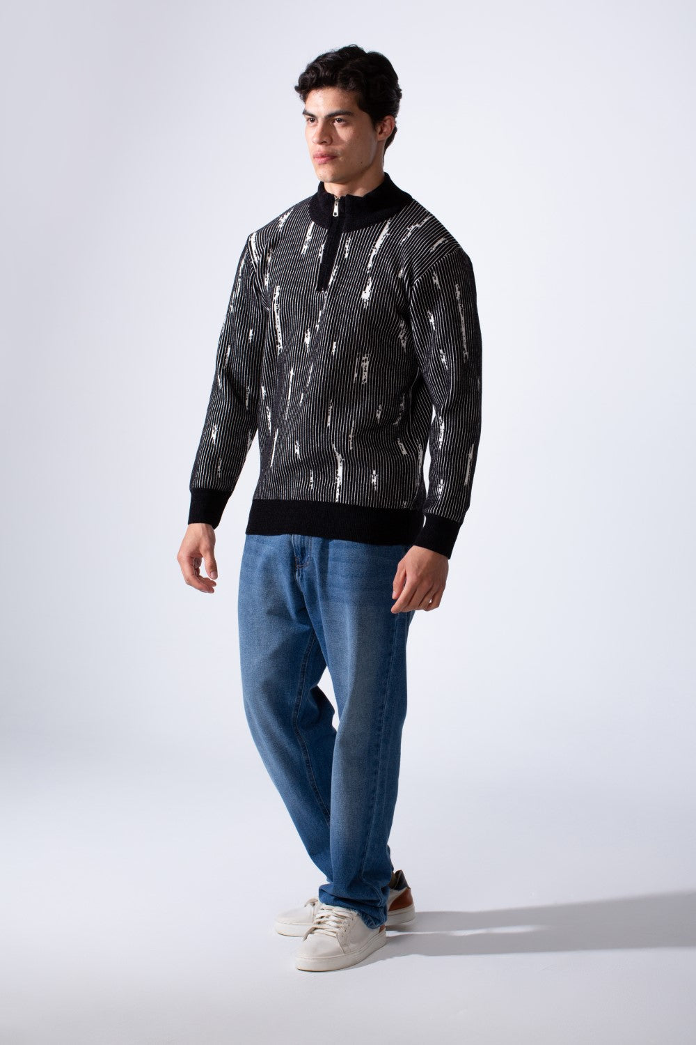 Men's Long Sleeve With textured Fabric Printed Half Zip Sweater Pullover