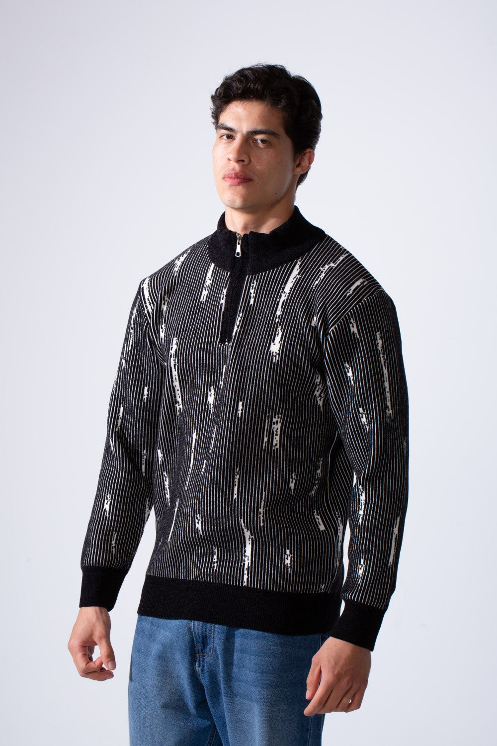 Men's Long Sleeve With textured Fabric Printed Half Zip Sweater Pullover