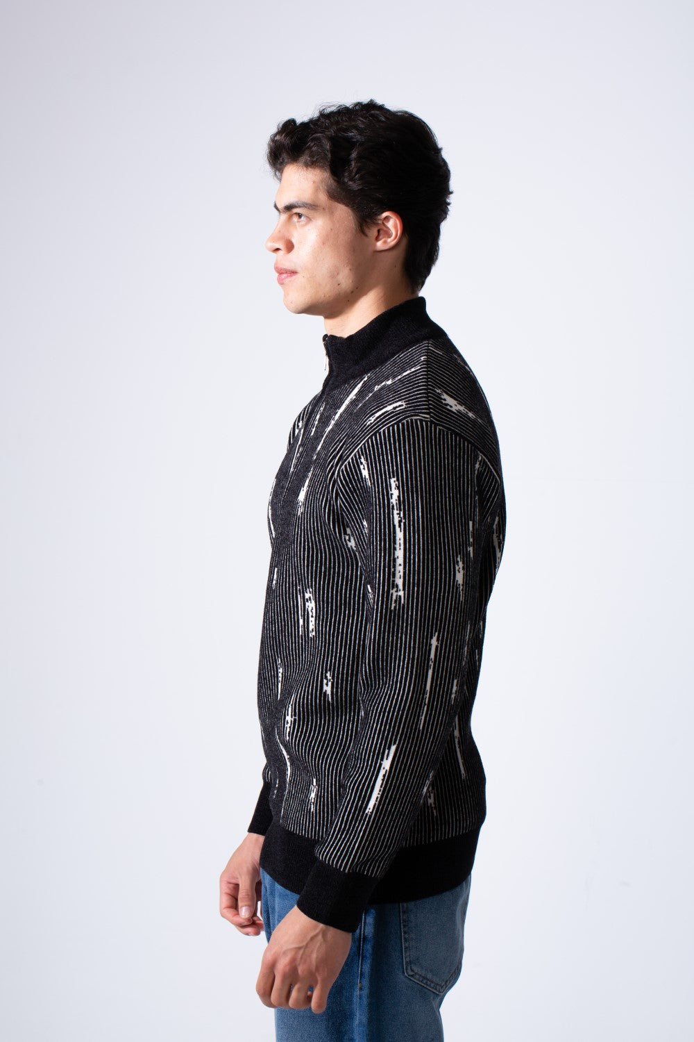 Men's Long Sleeve With textured Fabric Printed Half Zip Sweater Pullover