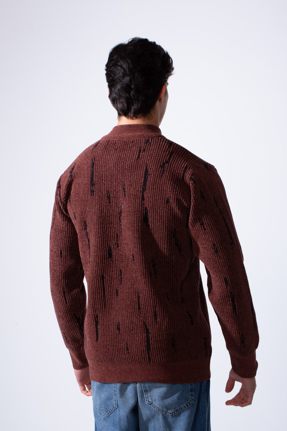 Men's Long Sleeve With textured Fabric Printed Half Zip Sweater Pullover
