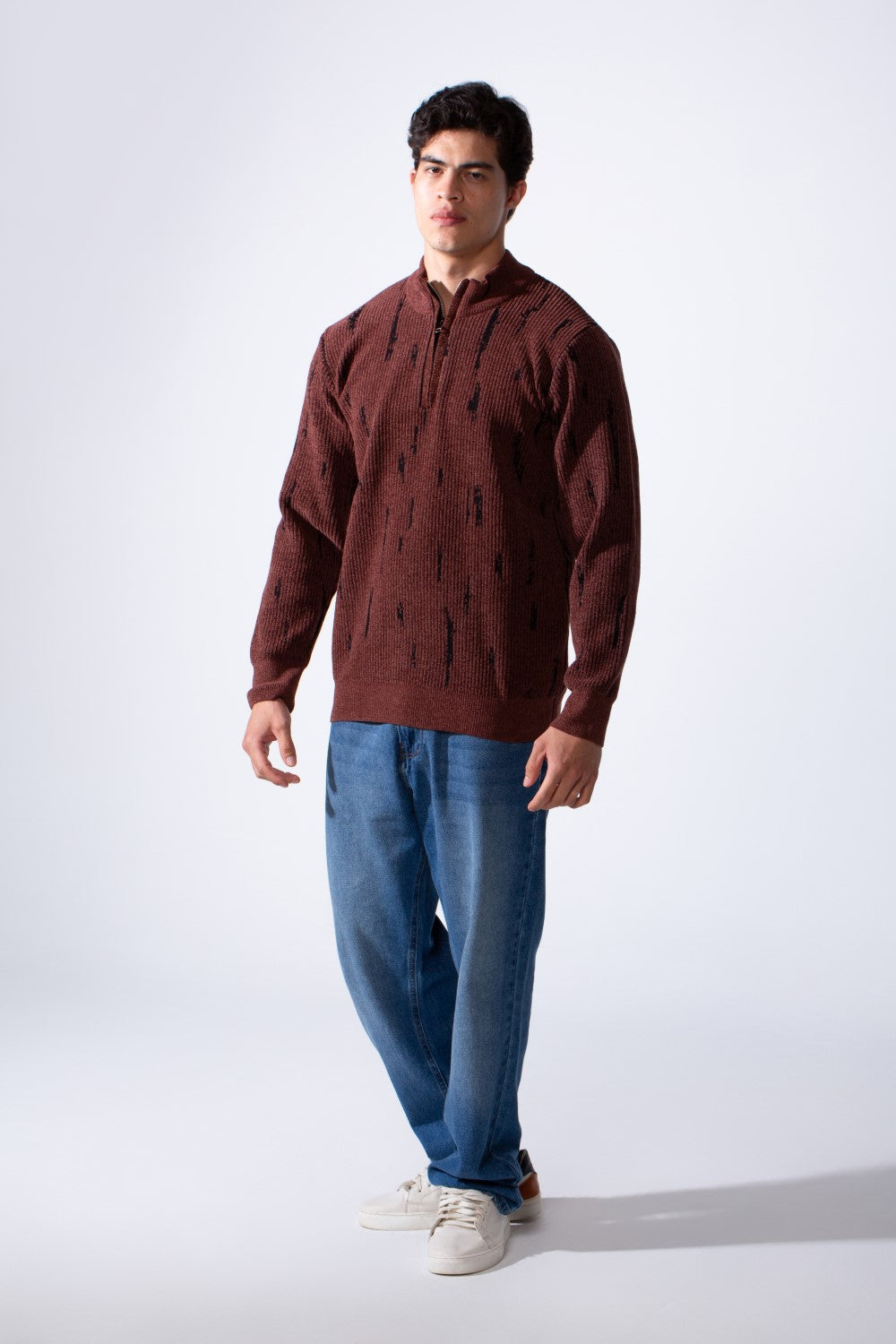Men's Long Sleeve With textured Fabric Printed Half Zip Sweater Pullover