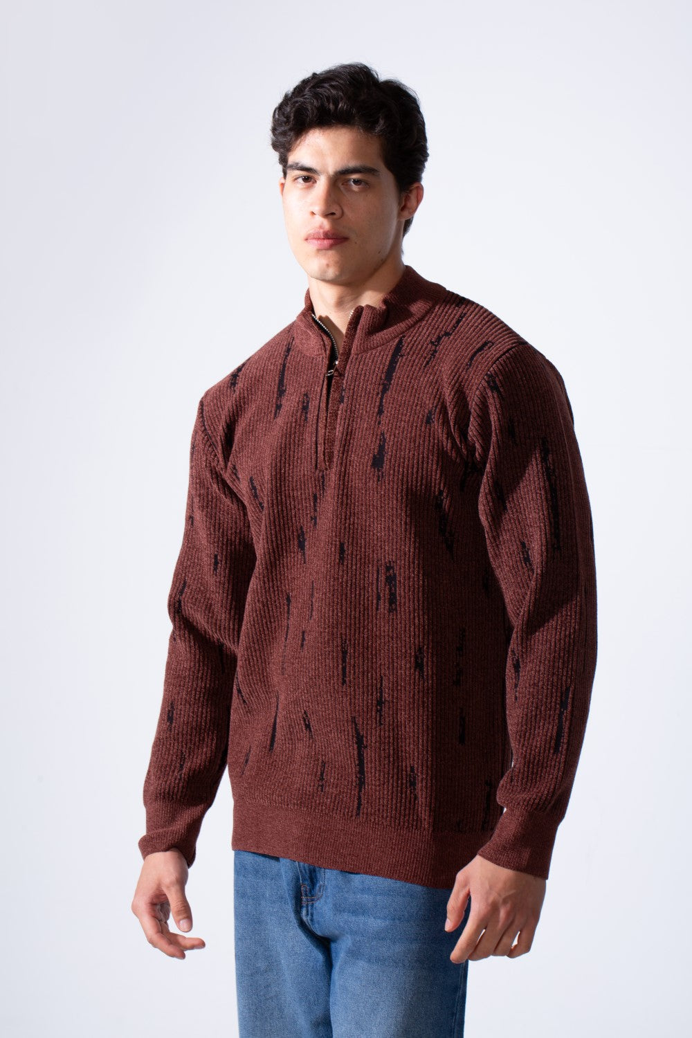 Men's Long Sleeve With textured Fabric Printed Half Zip Sweater Pullover