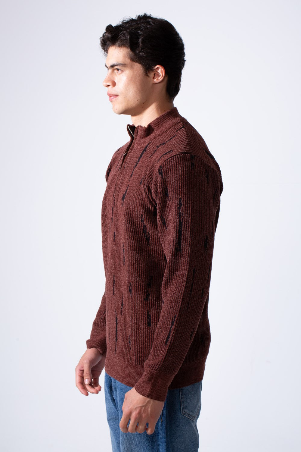 Men's Long Sleeve With textured Fabric Printed Half Zip Sweater Pullover