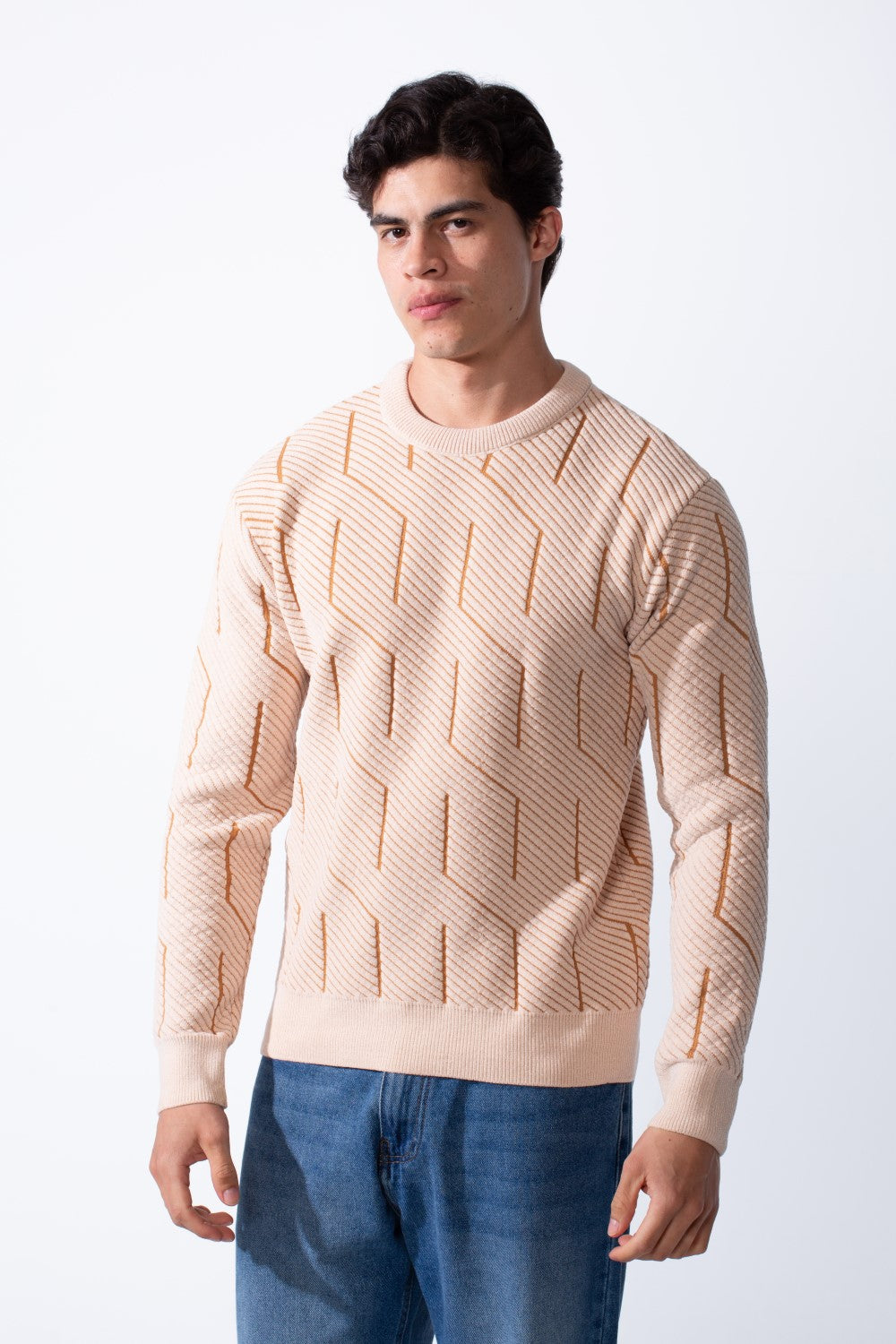 Men's Slim Fit With Unique Textured Design Round Neckline Jakar Pullover Sweater