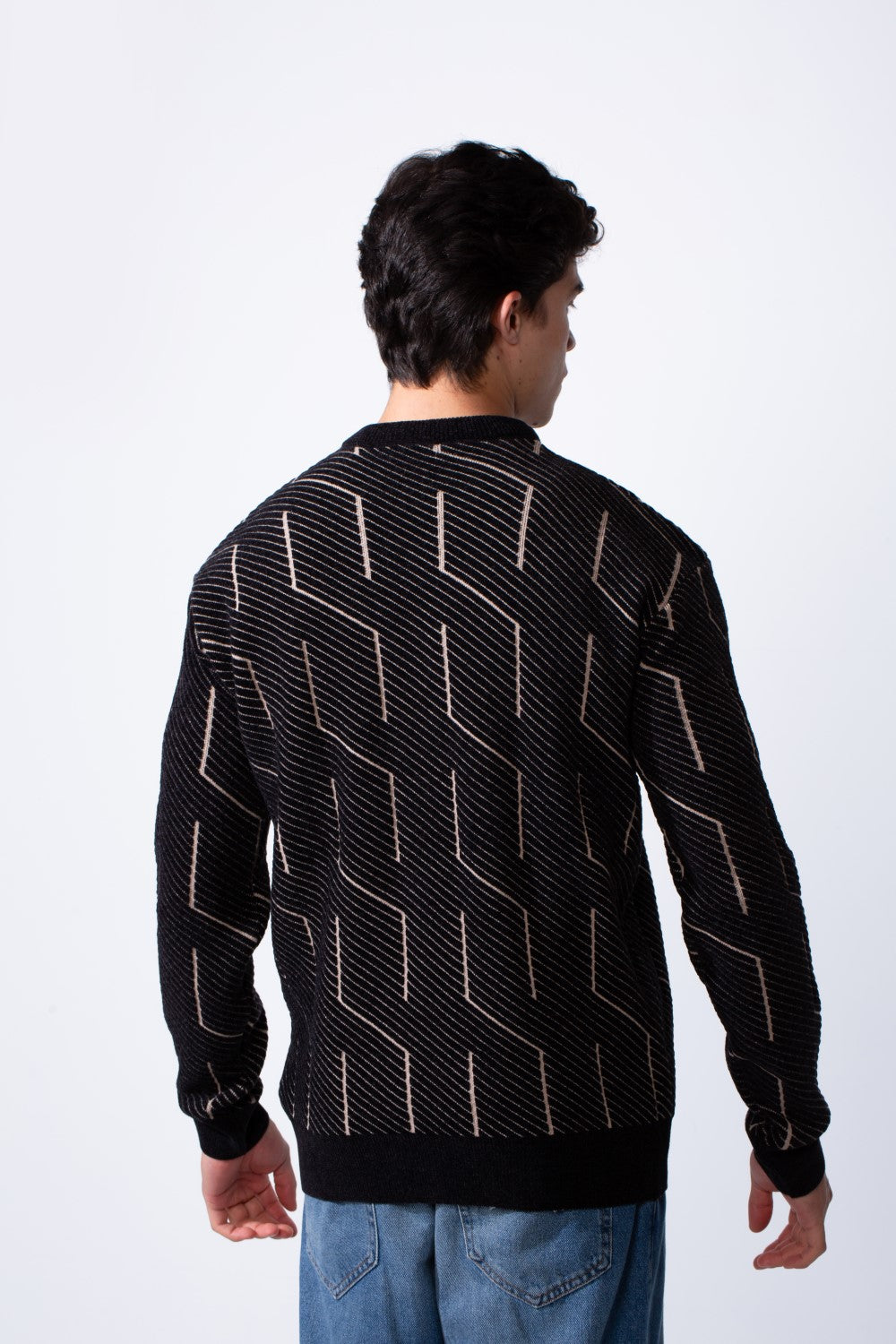 Men's Slim Fit With Unique Textured Design Round Neckline Jakar Pullover Sweater