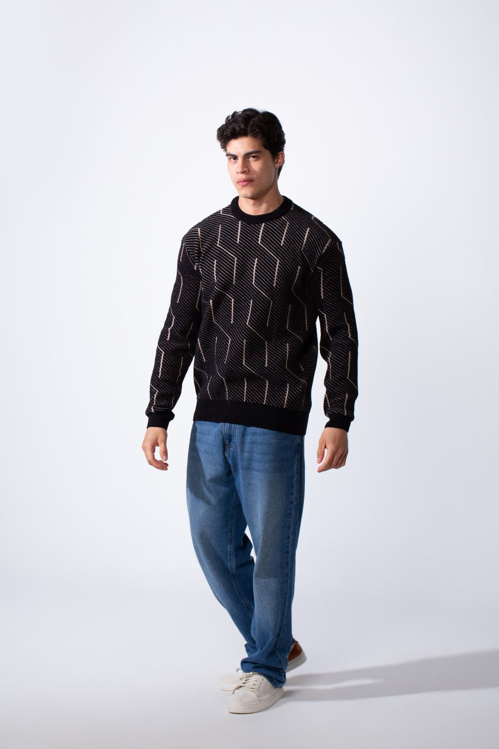 Men's Slim Fit With Unique Textured Design Round Neckline Jakar Pullover Sweater