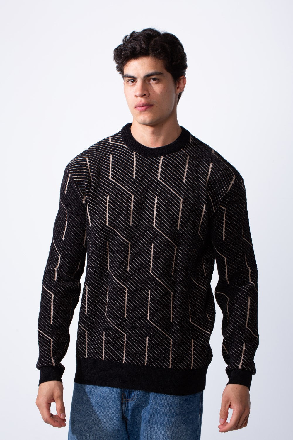 Men's Slim Fit With Unique Textured Design Round Neckline Jakar Pullover Sweater