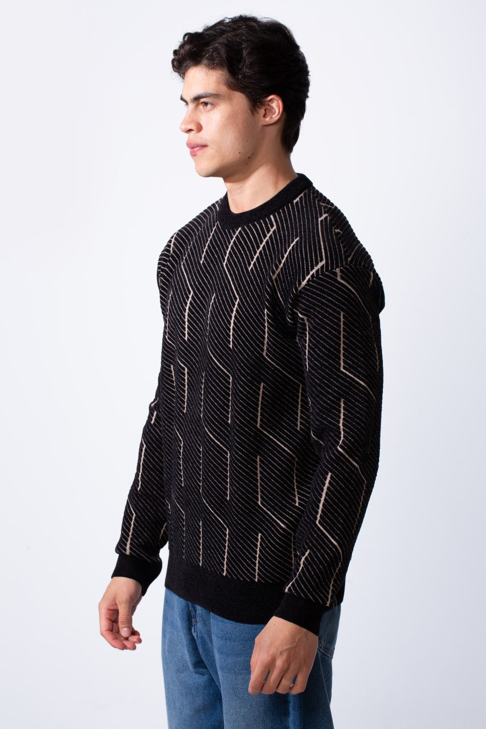 Men's Slim Fit With Unique Textured Design Round Neckline Jakar Pullover Sweater