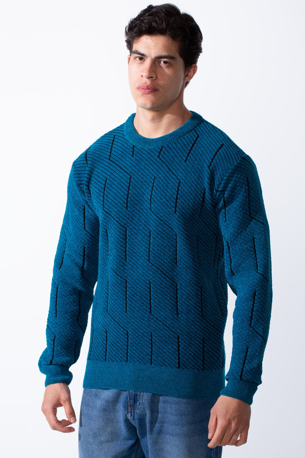Men's Slim Fit With Unique Textured Design Round Neckline Jakar Pullover Sweater