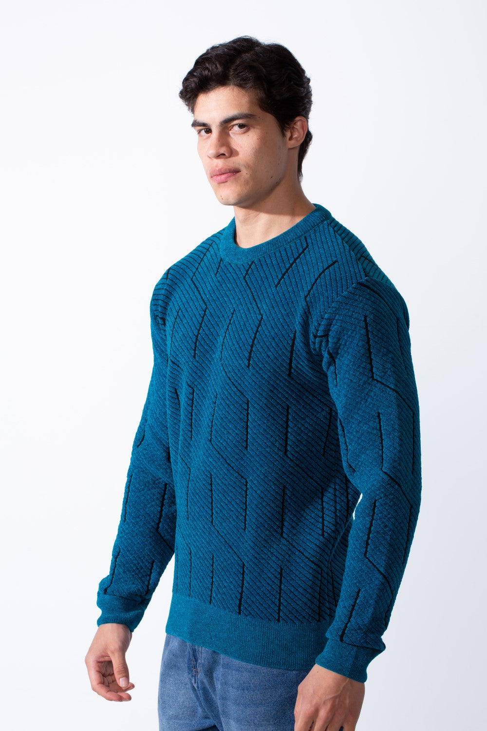 Men's Slim Fit With Unique Textured Design Round Neckline Jakar Pullover Sweater