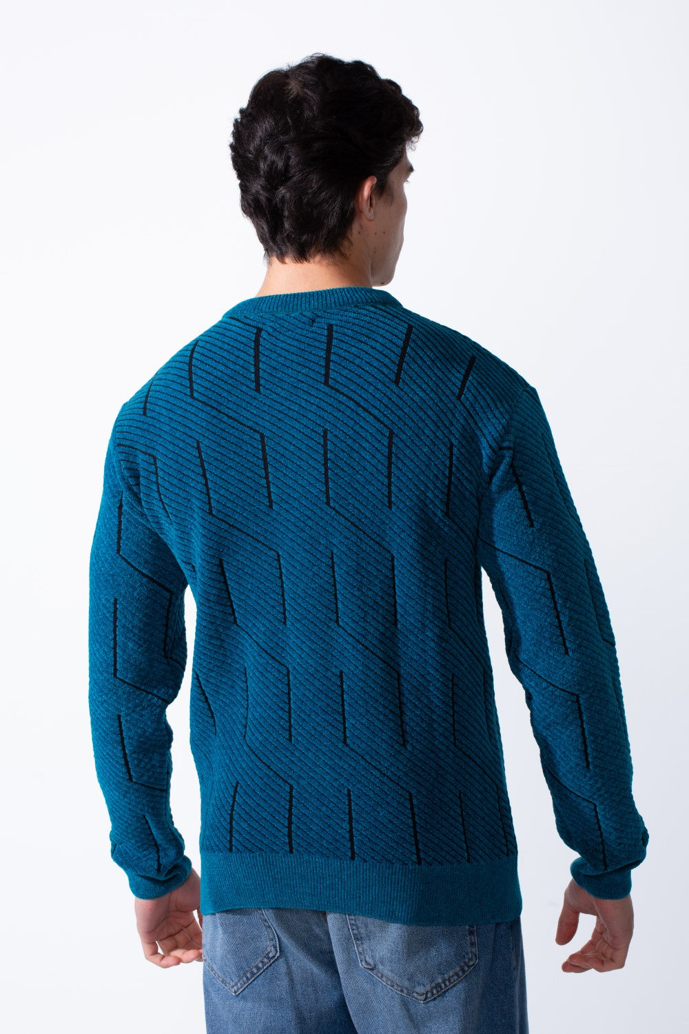 Men's Slim Fit With Unique Textured Design Round Neckline Jakar Pullover Sweater