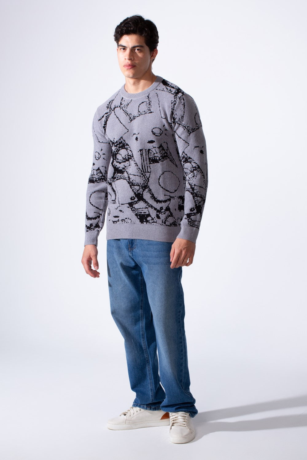 Men's Long Sleeve With Casual Print Slim Fit Crew Neck Pullover
