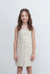 Girl's Floral Print Dress Sleeveless Design Gathered Waist Detail Soft All Over Ditsy Floral Pattern