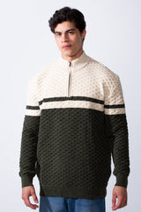 Men's Half Zip High Nicklin Modern Chest Stripes Textured Fabric In Slim Fit Pullover