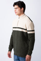 Men's Half Zip High Nicklin Modern Chest Stripes Textured Fabric In Slim Fit Pullover