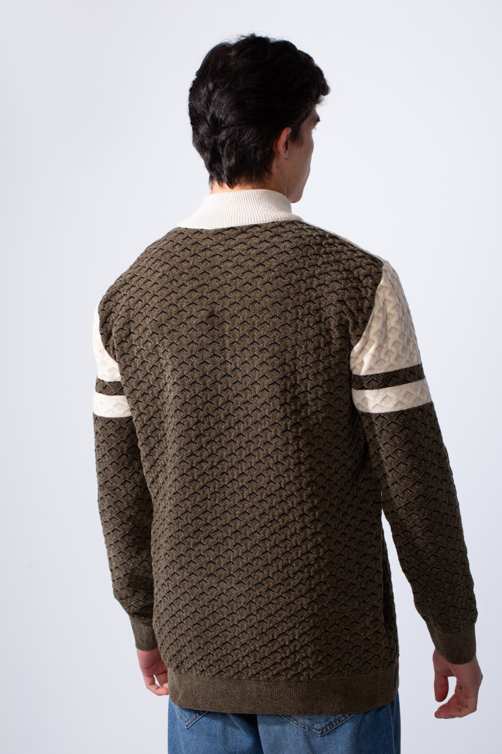 Men's Half Zip High Nicklin Modern Chest Stripes Textured Fabric In Slim Fit Pullover