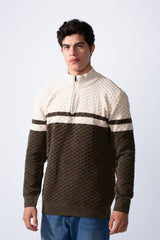 Men's Half Zip High Nicklin Modern Chest Stripes Textured Fabric In Slim Fit Pullover