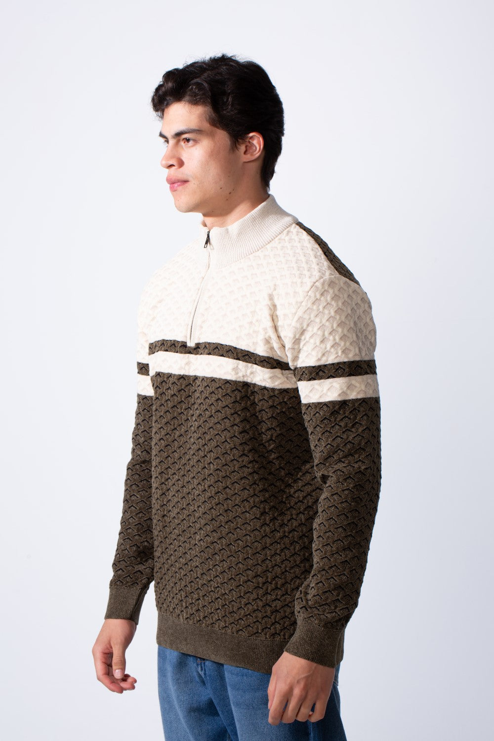 Men's Half Zip High Nicklin Modern Chest Stripes Textured Fabric In Slim Fit Pullover
