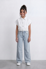 Girl's Sleeveless Cropped Jeans Vest With Elastic Hem And Boxy Design