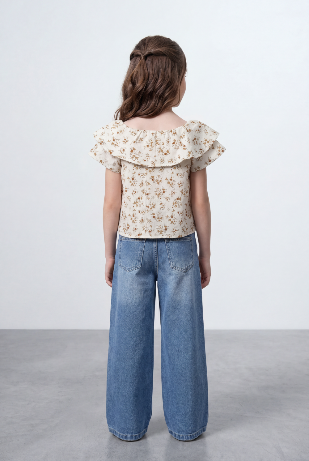 Girl's Tomato Store Floral Top All Over Print Ruffle Neck Detail Off Shoulder Soft Flow Shape Blouses