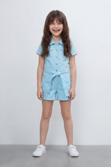 Girl's Tomato Store Pocket Utility Romper With Smooth Cotton Twill Texture Plain Solid Dye Surface Button Front Design Regular Fit Jumpsuit