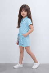 Girl's Tomato Store Pocket Utility Romper With Smooth Cotton Twill Texture Plain Solid Dye Surface Button Front Design Regular Fit Jumpsuit