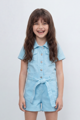 Girl's Tomato Store Pocket Utility Romper With Smooth Cotton Twill Texture Plain Solid Dye Surface Button Front Design Regular Fit Jumpsuit