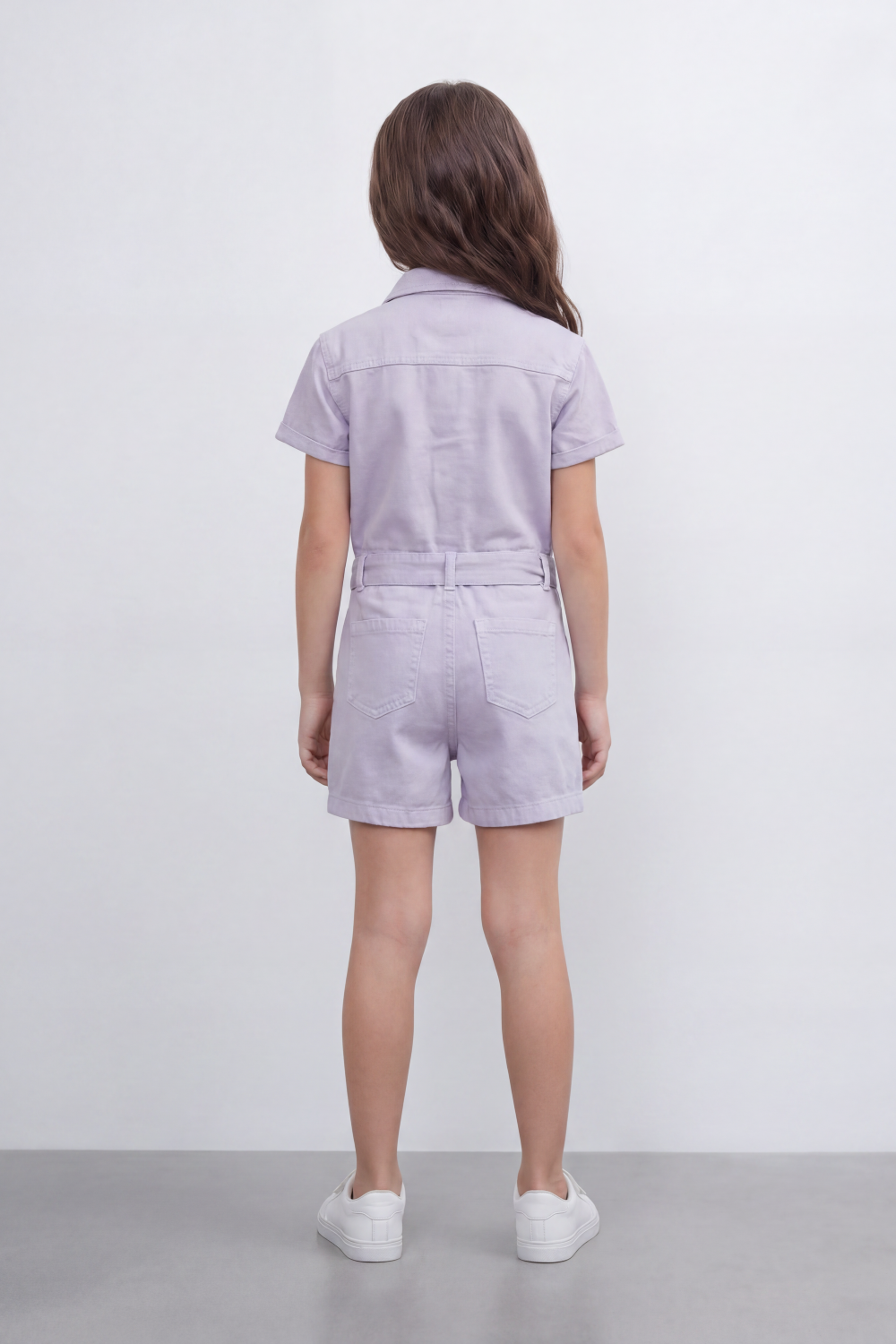 Girl's Tomato Store Pocket Utility Romper With Smooth Cotton Twill Texture Plain Solid Dye Surface Button Front Design Regular Fit Jumpsuit