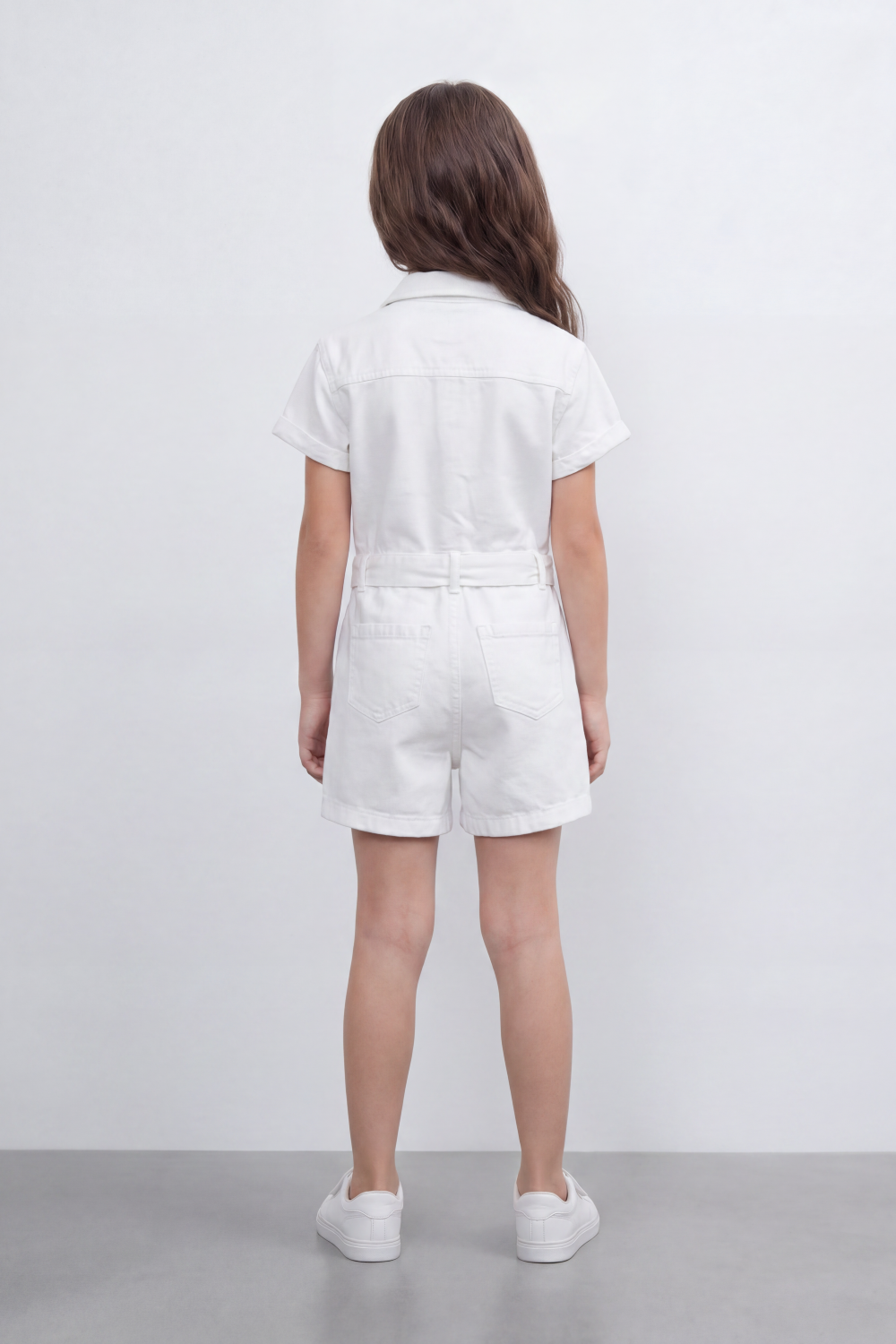 Girl's Tomato Store Pocket Utility Romper With Smooth Cotton Twill Texture Plain Solid Dye Surface Button Front Design Regular Fit Jumpsuit