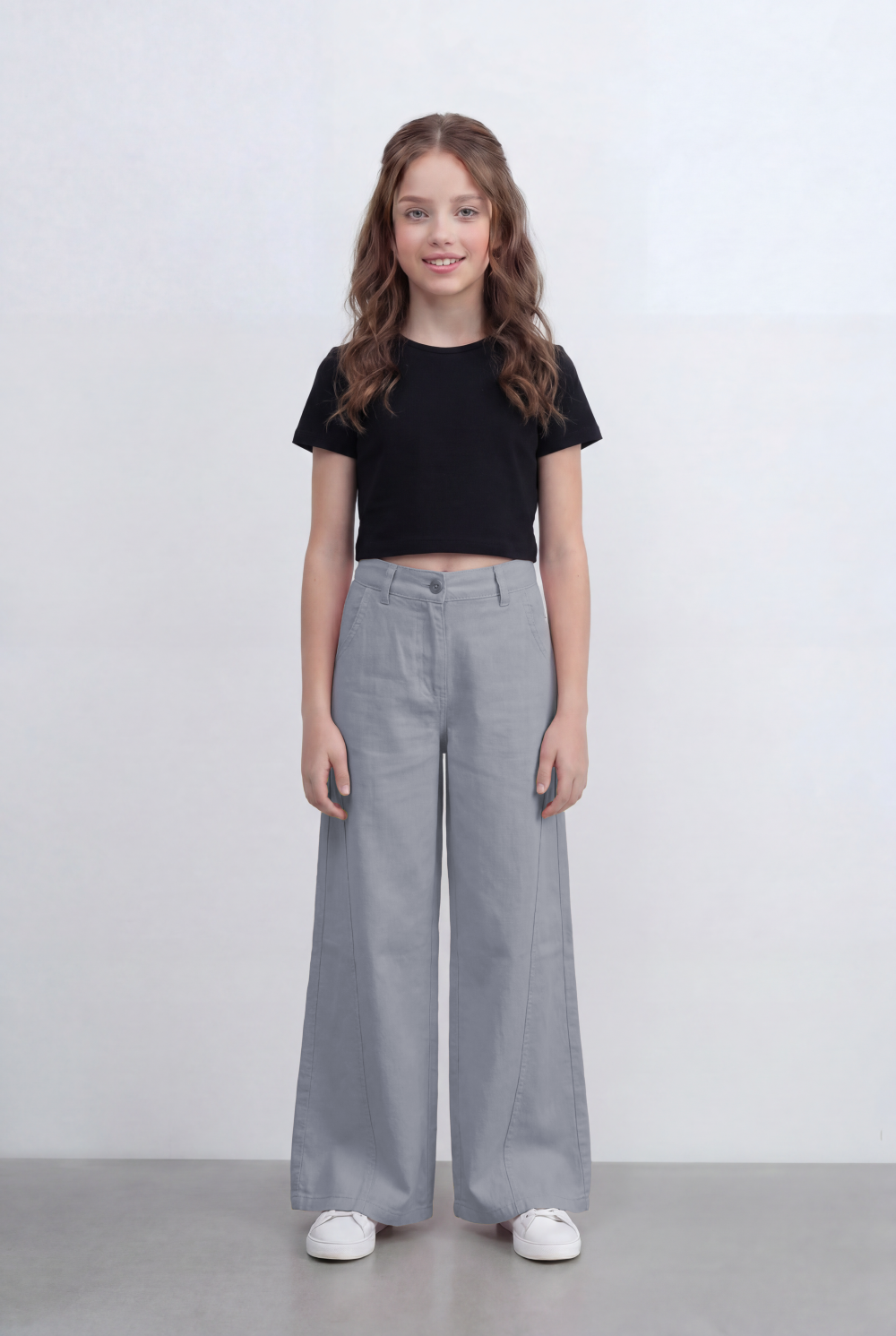 girl’s Tomato Store Wide Leg Pants With Tailored Waist Clean Denim Relaxed Drape