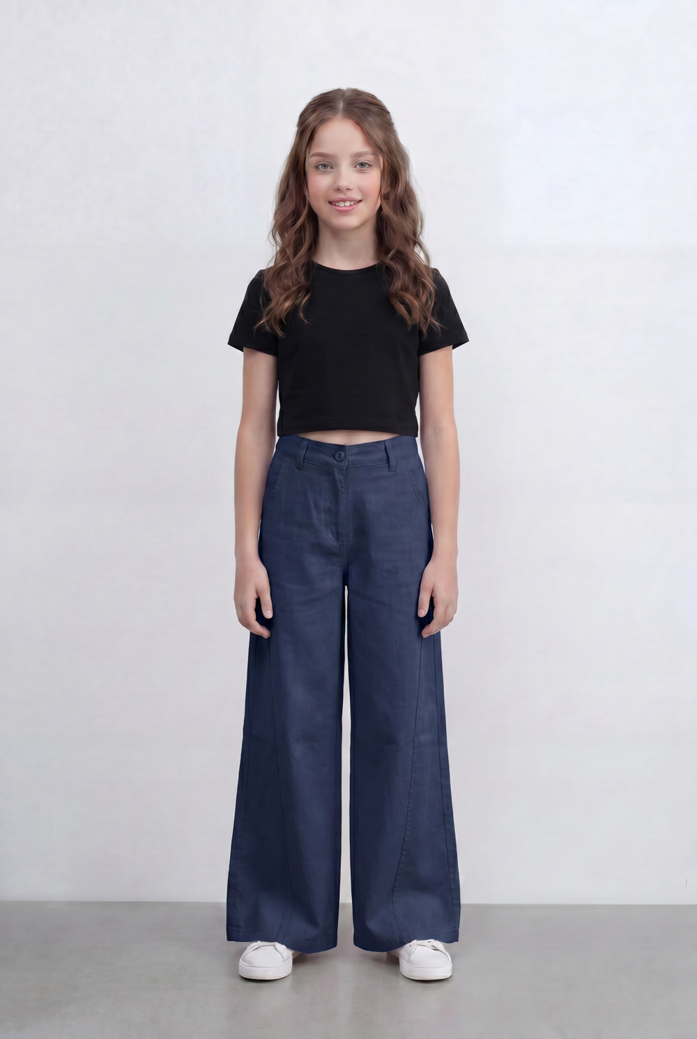 girl’s Tomato Store Wide Leg Pants With Tailored Waist Clean Denim Relaxed Drape