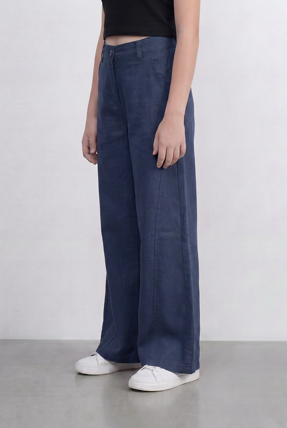 girl’s Tomato Store Wide Leg Pants With Tailored Waist Clean Denim Relaxed Drape